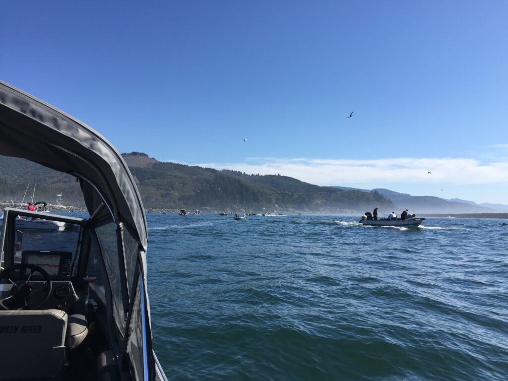 Boat on Columbia river at buoy 10